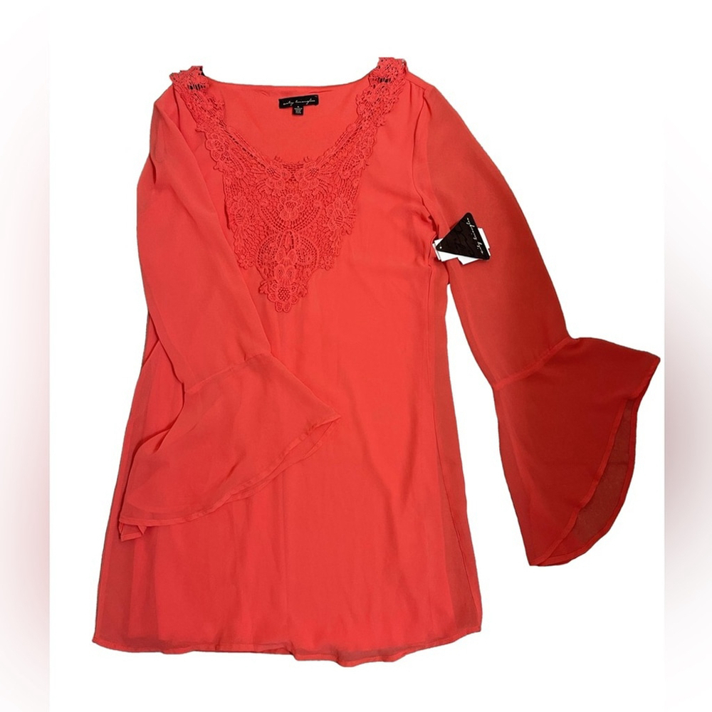 NWT City Triangles Coral Crochet Detail Bell Sleeve Dress - Size Women’s Small